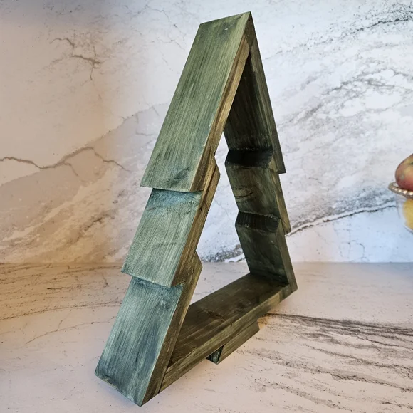 Handcrafted Wood Green Stained Christmas Tree Holiday Decor - Picture 4 of 5